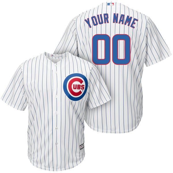 Men Chicago Cubs Majestic White and Royal Cool Base Custom MLB Jersey